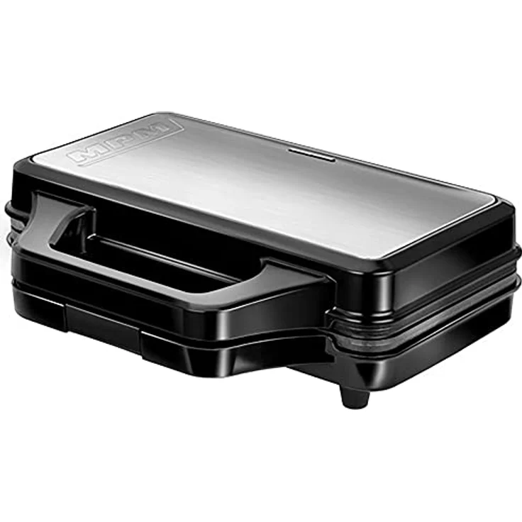 MPM MOP-45M Sandwichmaker für 4 dreieckige Sandwiches/Panini, rostfreier Stahl, antihaftbeschichtete Platten, automatische Temperaturregelung, elektrisch, schwarz – Bild 1
