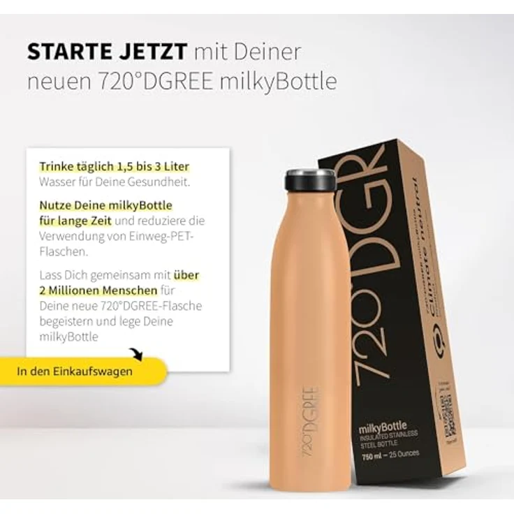 720°DGREE Trinkflasche Doppelwandig Edelstahl 500ml Isolierflasche milkyBottle light peach matt – Bild 6