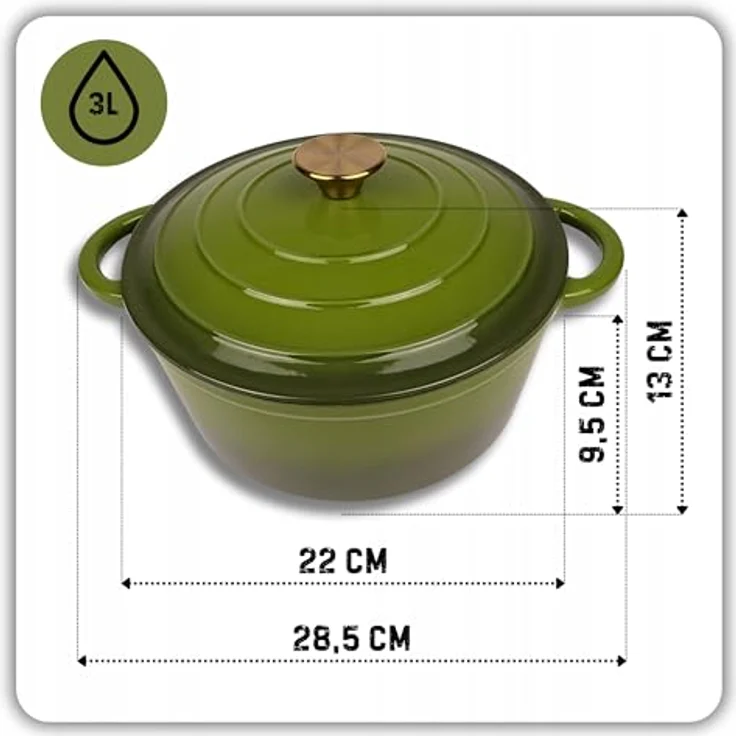Torvon Bräter Gusseisen-Topf emailliert 22 cm, Olivgrün, geeignet für Ofenformen – Bild 4
