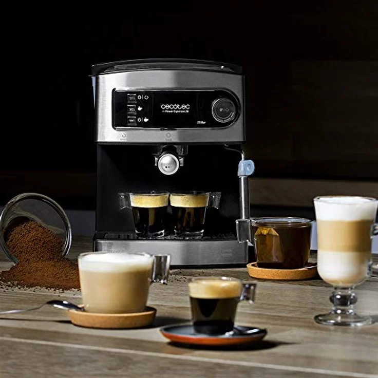 Cecotec Kaffeemaschine Power Espresso 20 .20 bar, wassertank 1,5L, Siebträger mit Doppelauslauf,für 1-2 Tassen,Milchaufschäumdüse, Tassenabstellfläche, 850 W, edelstahl – Bild 2