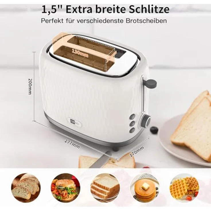 aeco toastlab ONE Toaster, 2 Scheiben, 38 mm XL-Schlitze, 7 Bräunungsstufen, 950 W, Edelstahl mit Auftau- & Aufwärmfunktion – Bild 4