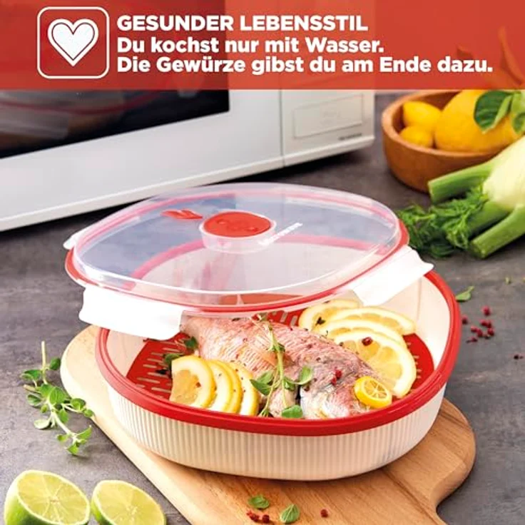 Snips Dampfgarer für Mikrowelle 2L, Weiß, mit Herausnehmbarem Korb und Dampfventil, Spülmaschinenfest, Made in Italy – Bild 4