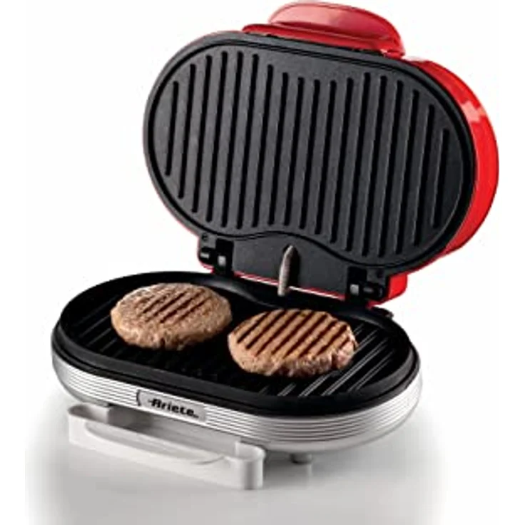 Ariete Hamburger Maker Party Time 205, Elektrischer Sandwichmaker, Elektrischer Grill mit Zwei Antihaftbeschichteten Grillplatten, 2 Heizkammern, Leicht zu Reinigen, 1200 W, Rot – Bild 3