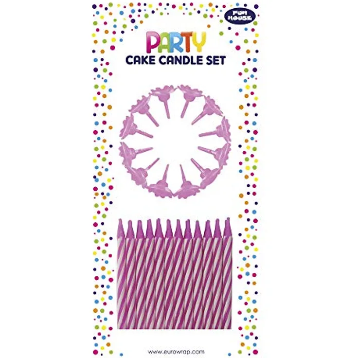 Clairefontaine 12630-PC - Set mit 36 Kerzen, ideal für Geburtstage und Feier, mit 12 Kerzenhalter für eine sichere Verwendung, Rosa, 1 Set