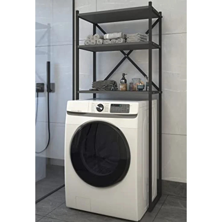 VCM Metall Überbauschrank Waschmaschine Überbau Schrank Waschmaschinenschrank Insasi Schwarz, zusätzlicher Stauraum für Waschmaschine/Trockner, Maße: H. 160 x B. 66 x T. 34 cm – Bild 4