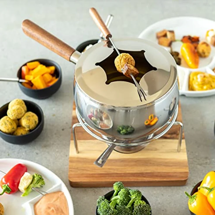 MÄSER 931895 Fondue Set für 6 Personen in modern-rustikalem Design, ideal für Fleischfondue, 10-teiliges Fondueset inklusive Fonduegabeln und Fonduebrenner, Edelstahl, 1.9 liters – Bild 5