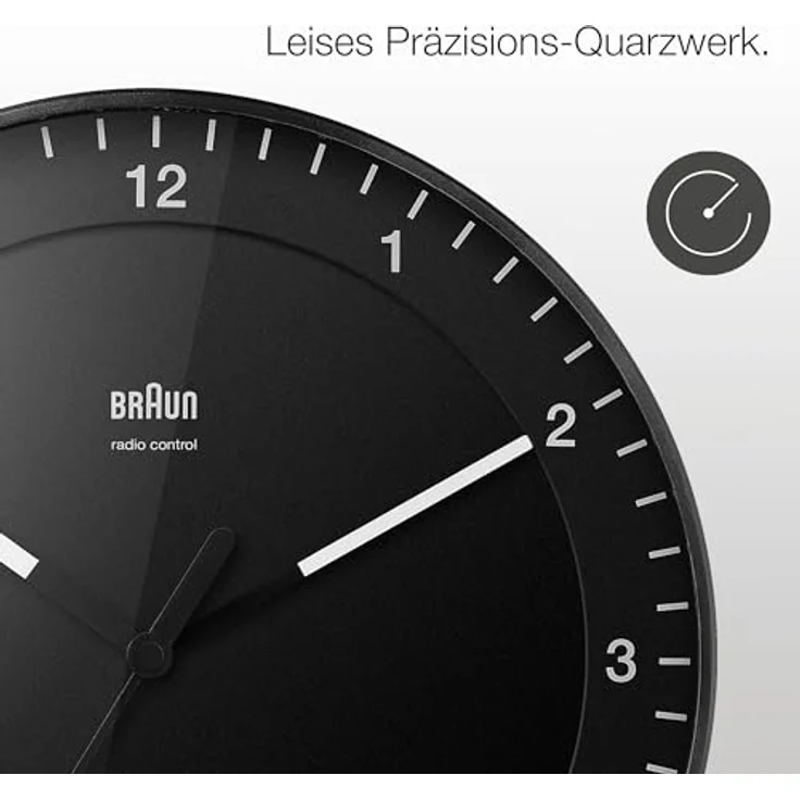 Braun Klassische große Funkwanduhr Mitteleuropäische Zeitzone (MEZ/GMT+1) leises Uhrwerk, 30cm, schwarzes Modell BC17B-DCF – Bild 5