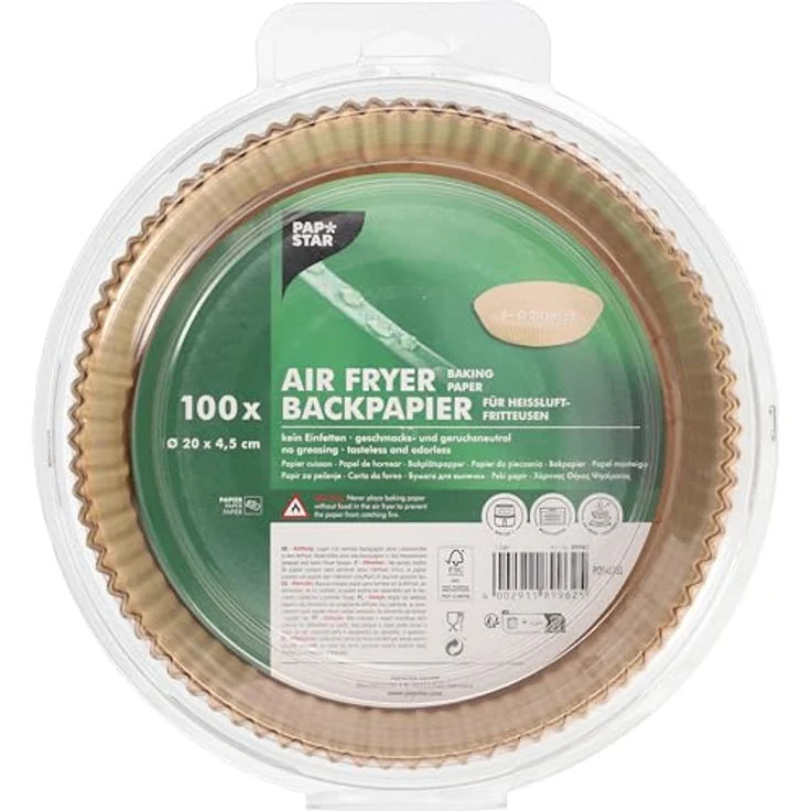 PAPSTAR 100 Backpapiere Ø 20 cm · 4,5 cm braun für Heißluftfritteusen – Bild 1