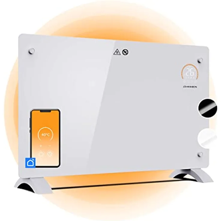 Johannson Elektroheizung mit Thermostat Aurora | Smart Home Heizung | Heizung elektrisch energiesparend | Elektroheizkörper | Konvektor Heizung 2000W | Elektrische Heizung | leiser als Heizlüfter