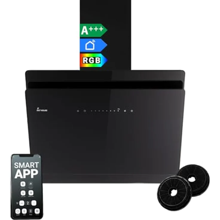 KKT KOLBE SOLO6005SM Dunstabzugshaube 60 cm, 782 cbm/h, Umluft/Abluft, Kopffrei, Glas Schwarz, Smart WiFi App, Nachlaufautomatik, SensorTouch, RGBW LED-Beleuchtung – Bild 1