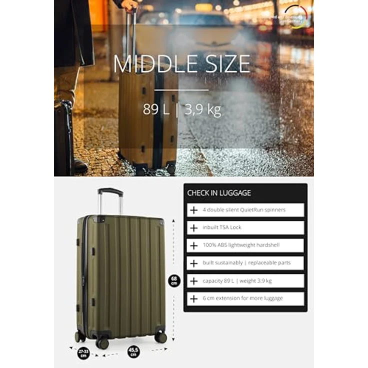 Hauptstadtkoffer Q-Damm - Mittelgroßer Hartschalenkoffer, TSA, 4 Rollen, Check-In Gepäck mit 6 cm Volumenerweiterung, 68cm, 89 L, Avocado – Bild 2