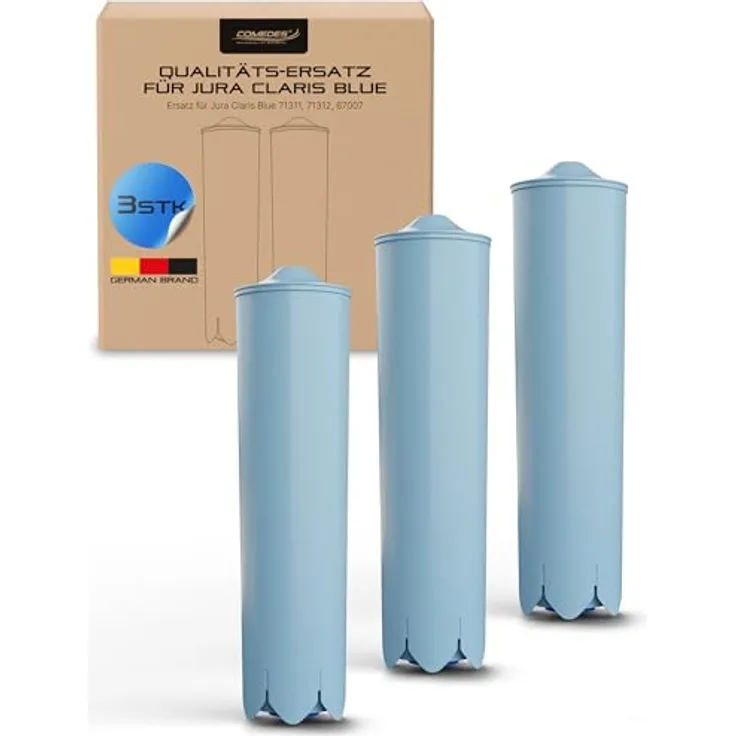 Comedes Wasserfilter 3er Set einsetzbar statt Jura Claris Blue, Zubehör für Jura Kaffeemaschinen, natürliche Aktivkohle und Ionentauscher, passend für Jura Impressa, ENA Micro, ENA, Giga