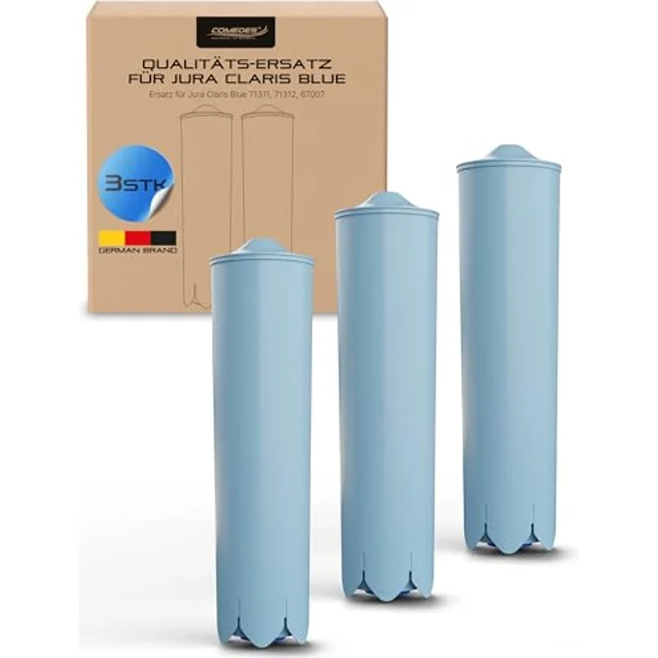 Comedes Wasserfilter 3er Set einsetzbar statt Jura Claris Blue, Zubehör für Jura Kaffeemaschinen, natürliche Aktivkohle und Ionentauscher, passend für Jura Impressa, ENA Micro, ENA, Giga – Bild 1