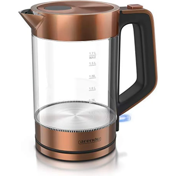 Arendo Glas Wasserkocher Edelstahl 2200 W 1,7 L Kupfer – Bild 2