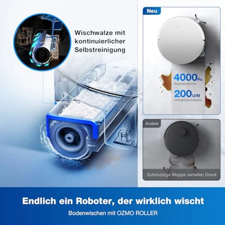 ECOVACS DEEBOT X8 Omni Saugroboter mit Wischfunktion, 18.000 Pa, OZMO Roller Wischwalze mit kontinuierlicher Frischwasser-Selbstreinigung, Moppwäsche mit 76°C heißem Wasser, Heißlufttrocknung, Weiß – Bild 3