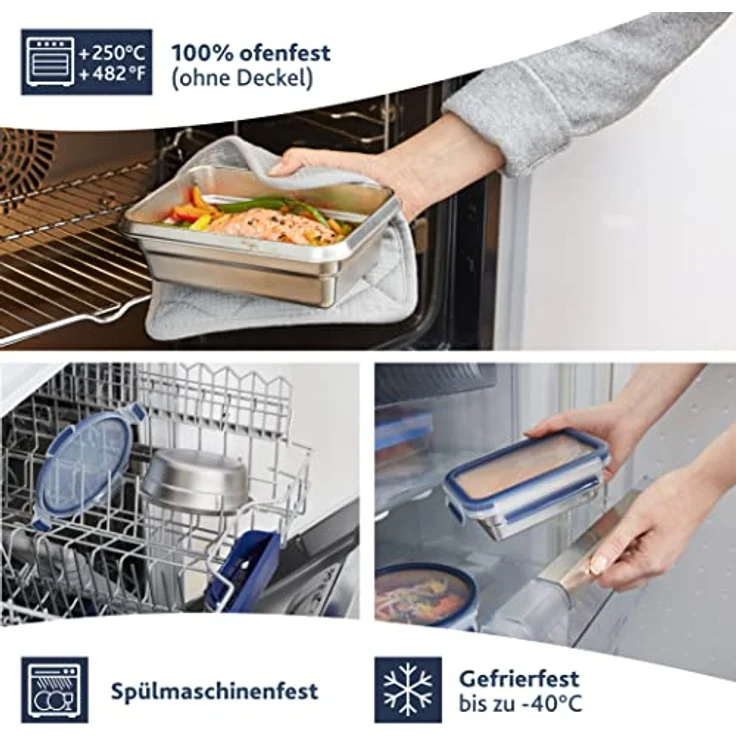 Emsa Frischhaltedose Clip & Close Stainless Steel, transparent, 2,0 L, rechteckig, auslaufsicher, mikrowellengeeignet, stapelbar – Bild 9