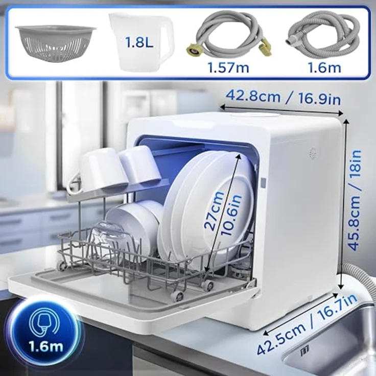 Duronic DW5 WE, Tischgeschirrspüler für 3 Gedecke mit 6 Programmen, 5 l Wassertank, ideal für Wohnmobile und kleine Küchen, in Weiß – Bild 3