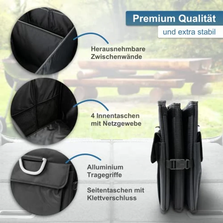 osoltus Kofferraumtasche 60x35x30cm, Organizer mit 3 großen Fächern und flexiblen Zwischenwänden, schwarz – Bild 7