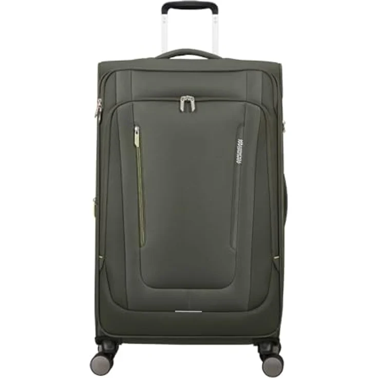 American Tourister Trolley Wanderlite Spinner Exp. TSA, erweiterbar auf 123 Liter, Dark Khaki tannengrün, 80 cm mit vier Rollen und TSA-Schloss – Bild 1