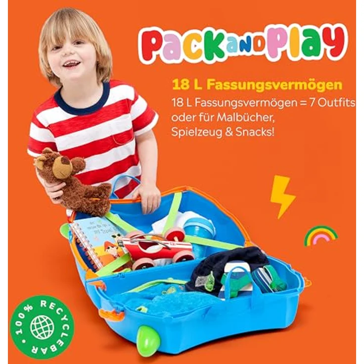 TRUNKI Kinderkoffer Trolley Terrance (Blau) | Handgepäck mit Multifunktionsband und 5 Jahre Garantie – Bild 4