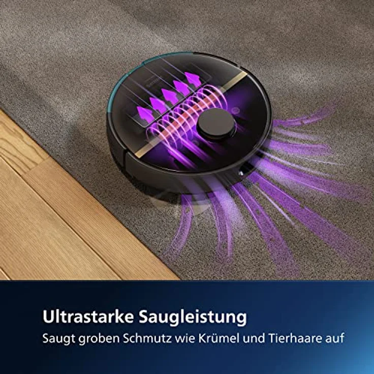 Philips XU7100/01 HomeRun Serie 7000 Saug-Wischroboter, ultrastarke Saugleistung (5.000 Pa), Erkennung kleiner Hindernisse, Absaugstation, schwarz, Saugroboter, App – Bild 5