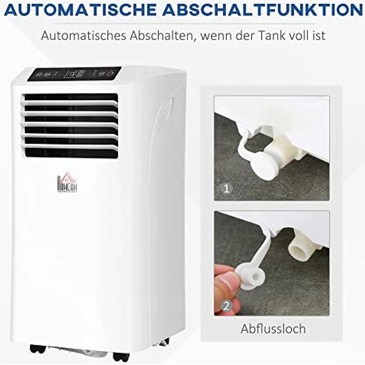 HOMCOM Mobile Klimaanlage 9K BTU, 3-in-1 Klimagerät mit Kühl-, Entfeuchtungs- und Ventilationsfunktion, Fernbedienung, 2 Geschwindigkeitsstufen, 24h Timer, LED-Display, Weiß – Bild 5