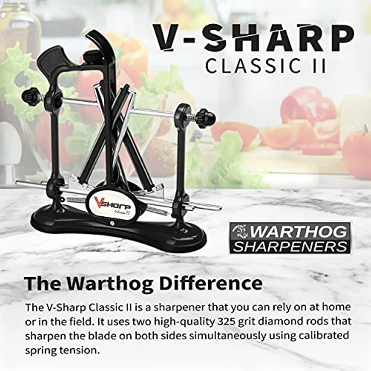 Warthog Sharpeners Messerschärfer, V-Sharp Classic II, Diamant-Messerschleifer für glatte Klingen, Einhandschärfer, 18,8 x 6,4 x 21,7, schwarz – Bild 3