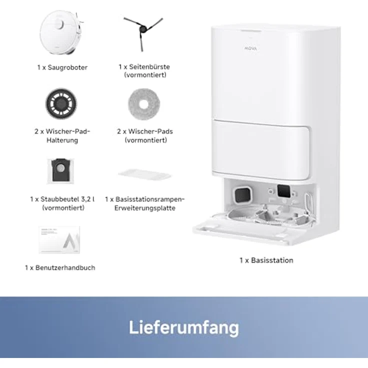 Mova E40 Ultra Nass-Trocken-Saugroboter, 600 W, 75 Tage autonom, 19.000 Pa Saugkraft, Teppicherkennung, inkl. Beutel – Bild 11