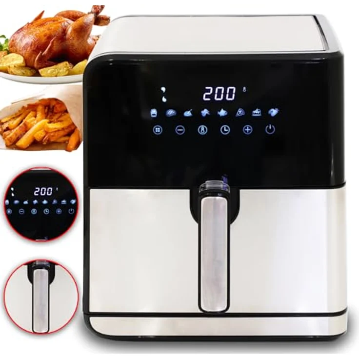DMS XXL 8 Liter Heißluftfritteuse | Backofen | Heißluftgrill | Cooker | fettfrei und ohne Öl | inklusive 8 Programmen und digitalem Touch Display | 1800 Watt – Bild 2