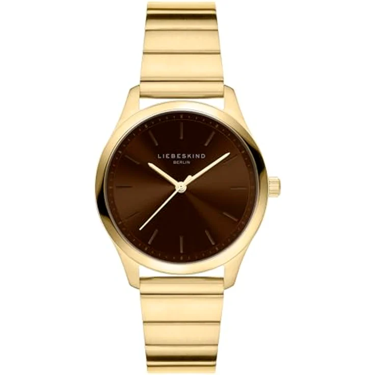 Liebeskind Quarzuhr Damen, 33 mm Edelstahlgehäuse gold teilmattiert, klassisches Design, 5 ATM wasserdicht, Lederarmband – Bild 1