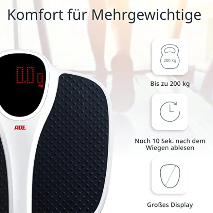 ADE Digitale Waage M316600 bis 200 kg, Extra breit, rutschfeste Wiegefläche, Red-Dot-Matrix-Display – Bild 3