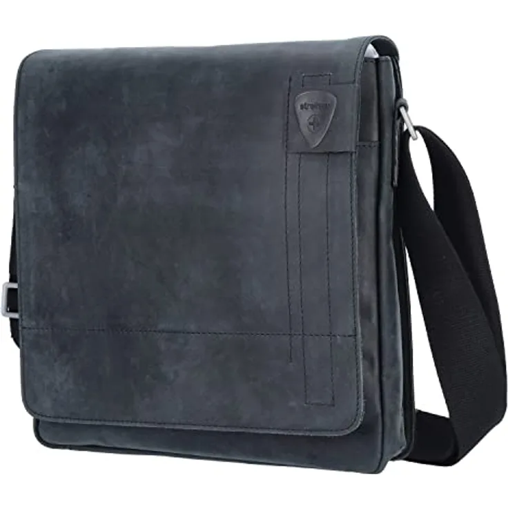 Strellson Richmond Umhängetasche Leder, 31 cm mit Innenfutter und Reißverschlussfach, Schwarz