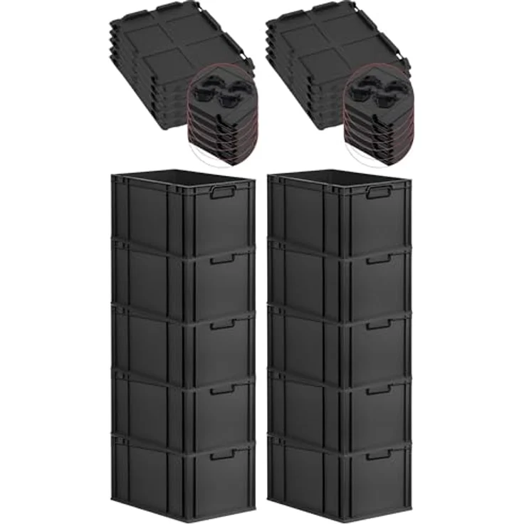 PROREGAL PROREGAL SparSet 10x Eurobox NextGen Color, 65L, Schwarz mit Auflagedeckel und Schiebeschnappverschlüssen, HxBxT 32x40x60cm, Transportbox, robust – Bild 1