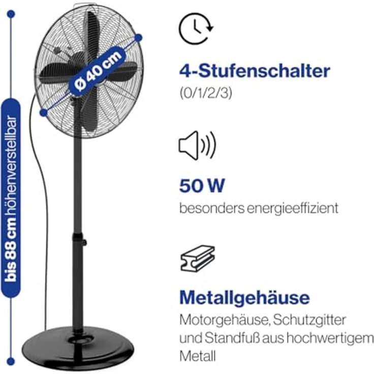 ProfiCare® Standventilator PC VL 3064 M S Schwarz | Schwenkfunktion | leise Ø 40cm | höhenverstellbar | Neigungswinkel verstellbar – Bild 5