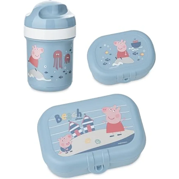 KOZIOL Lunchbox PEPPA PIG WAVES TO GO, 3-tlg. Set mit melaminfreier Trinkflasche, CO² neutraler Produktion, Kunststoff