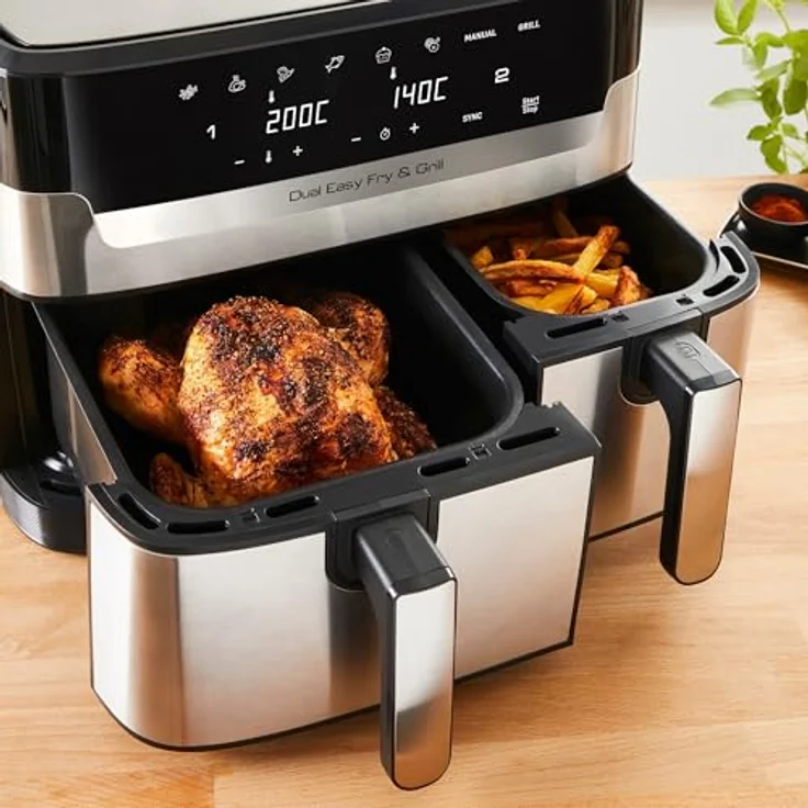 TEFAL EY905D Dual Easy Fry & Grill Heißluftfritteuse 2700 Watt Edelstahl/Schwarz – Bild 4