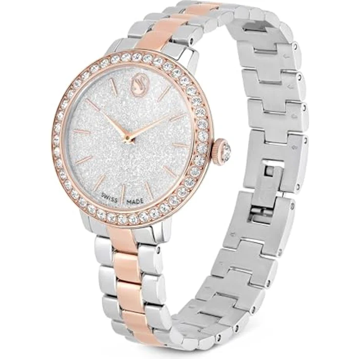 Swarovski Matrix 3-link Uhr, Analoge Damenuhr mit Roségold-Legierung, Pavé-Lünette mit 42 Kristallen, Armbandlänge 12.5-19 cm, Armbandbreite 1.2 cm – Bild 2