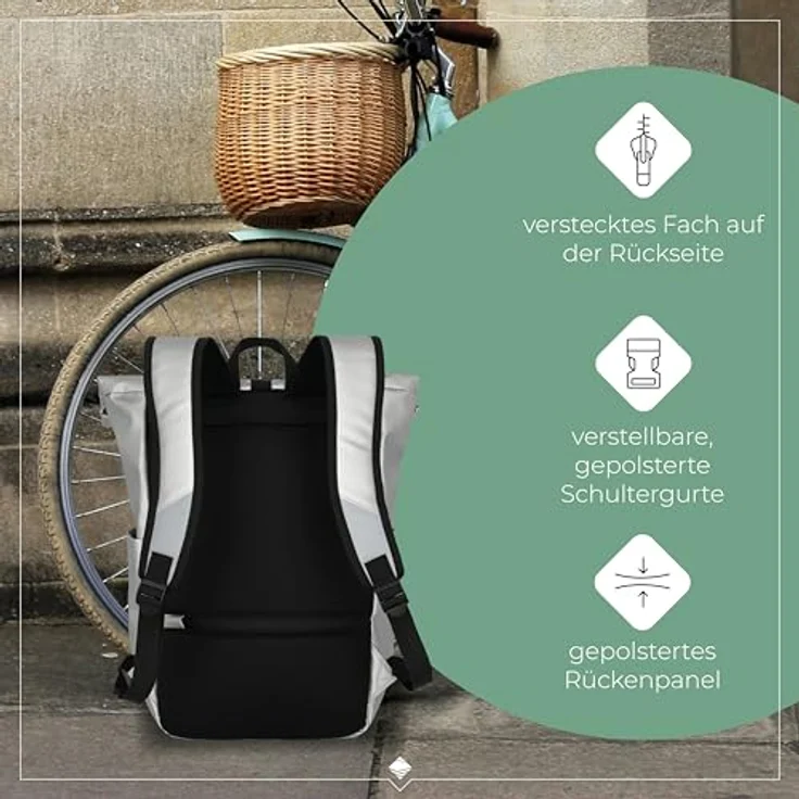 travelite BASICS Roll-Up Rucksack, Freizeitrucksack für Wandern und Reisen, wasserfestes Plane-Material, atmungsaktive Rückwand, in Trendfarben erhältlich – Bild 6