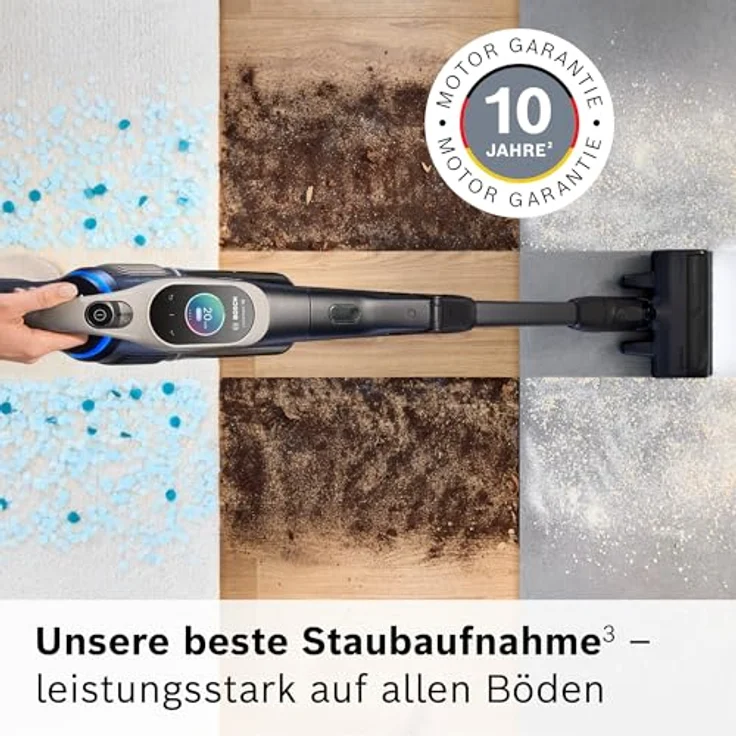 Bosch Akku-Staubsauger Unlimited 10 BKS1051GQC, beutellos, elektrische Universaldüse mit LED-Beleuchtung, Lange Laufzeit, 6 Reinigungsmodi, grau – Bild 3