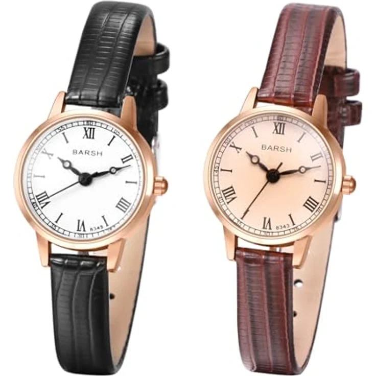 JewelryWe 2pcs Vintage Damen Armbanduhr Set, Analog Quarz mit Krokodilmuster Lederarmband, römischen Ziffern, Schwarz/Braun – Bild 1