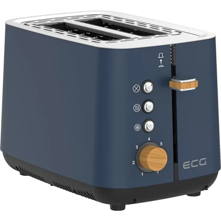 ECG ST 2768 Timber Petrol, Toaster mit 2 Fächern, 7 Intensitätsstufen, Auftau- und Warmhaltefunktion, petrolfarbenes Edelstahl-Design mit Holzelementen