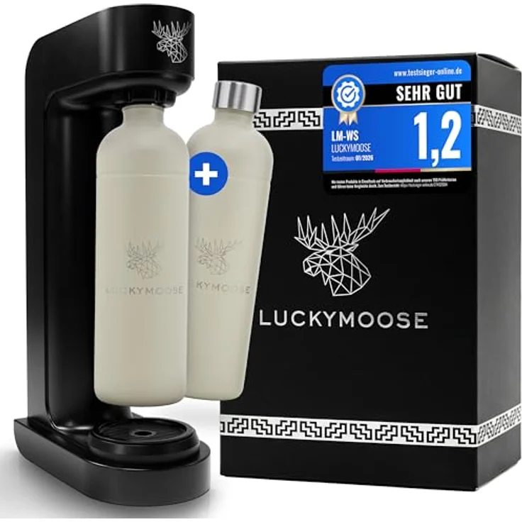 Luckymoose Infinity Wassersprudler mit 2x 1,25L spülmaschinenfesten Edelstahlflaschen – CO₂-sparend und kompatibel mit blauen 60l CO₂-Zylindern – Bild 1