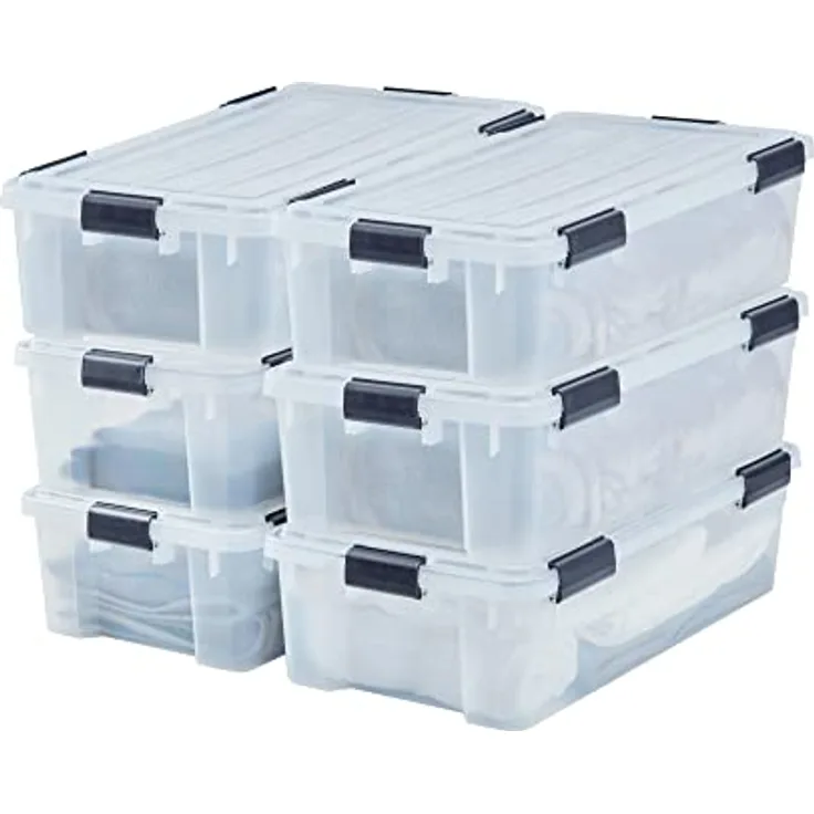 Iris Ohyama, Luftdichte Kunststoffbox mit Deckel und Verschlussclips, 30L, 6er Set, BPA frei, Schuppen, Wohnzimmer, DDAT-LS, Klar