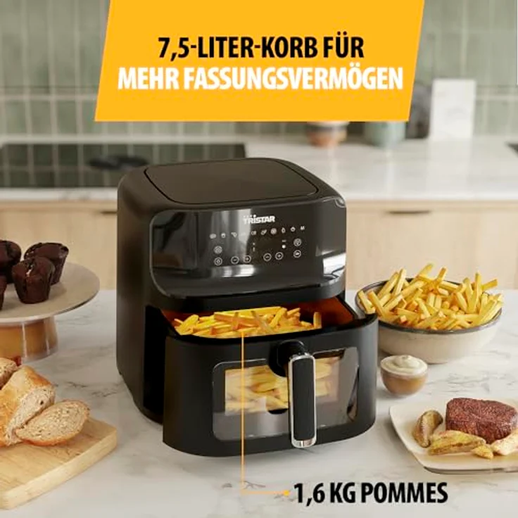 Tristar Heißluftfritteuse FR-9039, 1700 W, 7,5 l, digitales Display, Sichtfenster, fettfreies Kochen – Bild 4