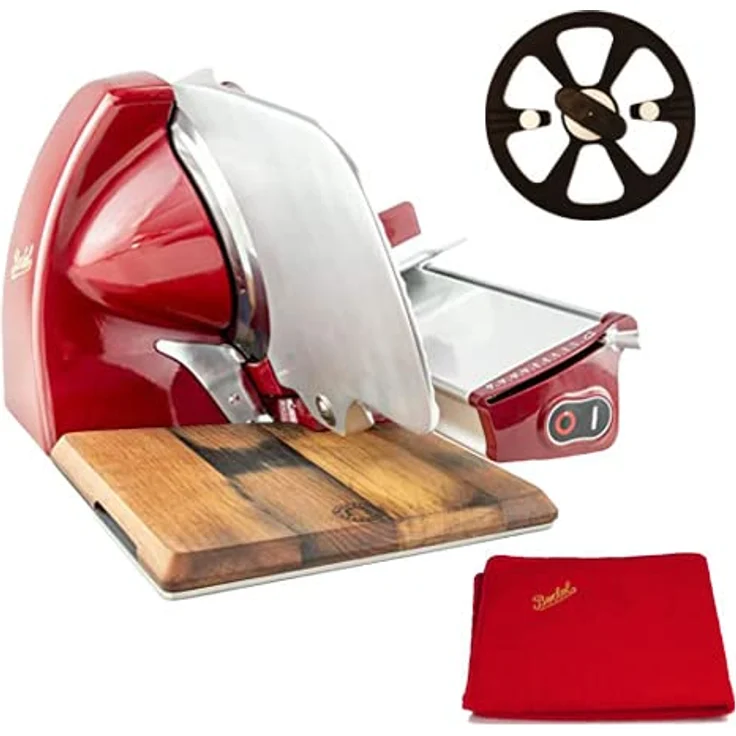 Berkel Aufschnittmaschine Home Line 200 Plus in rot - Küchenschneidemaschine mit 19,5 cm Klingendurchmesser und handgefertigtem Fassholzbrett - Sonderangebot – Bild 1