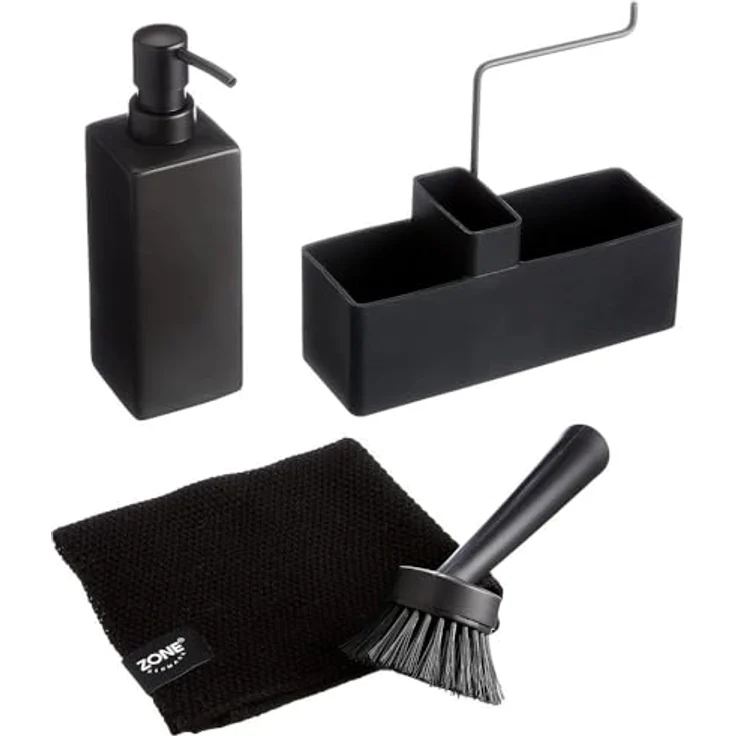 Zone Geschirrspülset 4 tlg. schwarz mit Mikrofaser-Tuch – Bild 3
