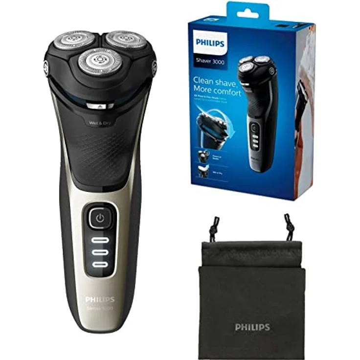 Philips Shaver Series 3000 - Elektrischer Nass- und Trockenrasierer für Herren mit ausklappbarem Trimmer und Reisetasche (Modell S3230/52) – Bild 1
