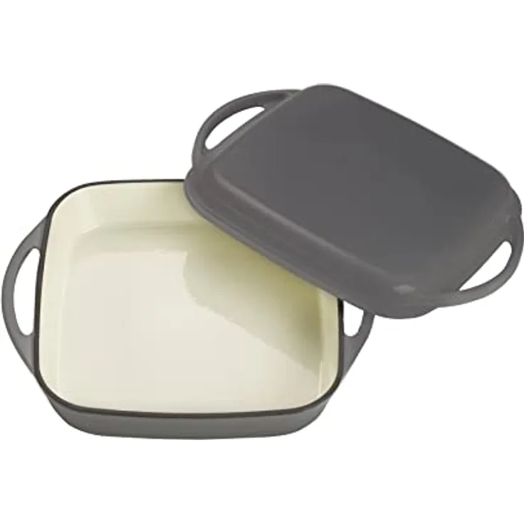 Echtwerk Universalbräter und Pfanne 2-in-1 Set, Gusseisen Auflaufform mit Deckel, Gusseisentopf mit Emaille-Beschichtung, Für Backöfen, Grill, BBQ und Induktion geeignet, Grau, 1,5 L, Ø 24,6 cm