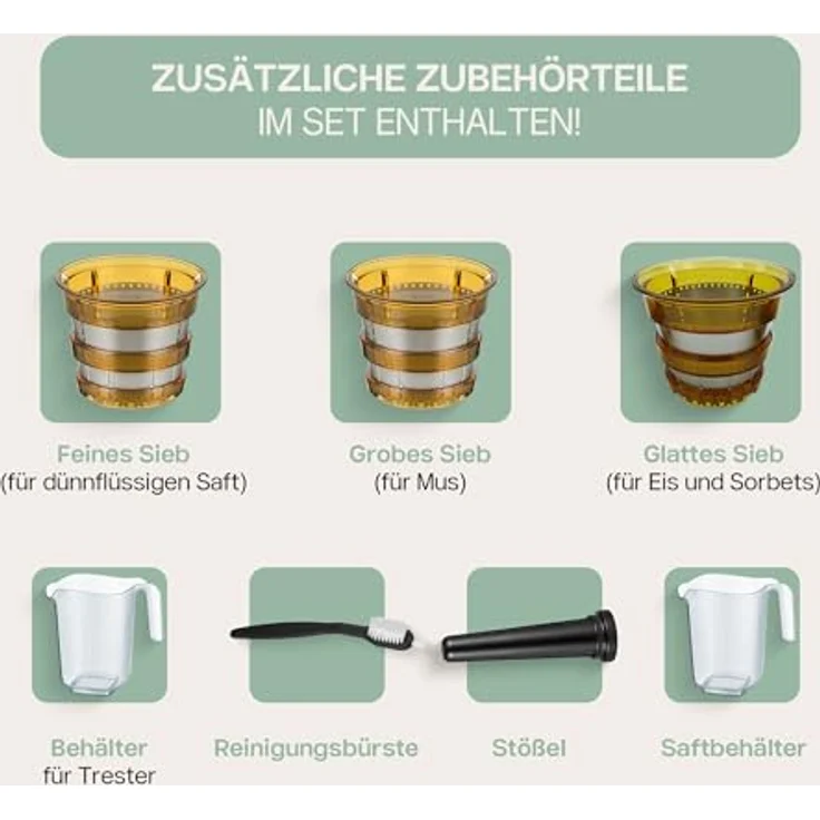 4Swiss Slow Juicer BM202, Entsafter mit Ultem-Schnecke, 40 U/Min, XXL-Einfüllschacht, leise, BPA-frei, schwarz – Bild 8