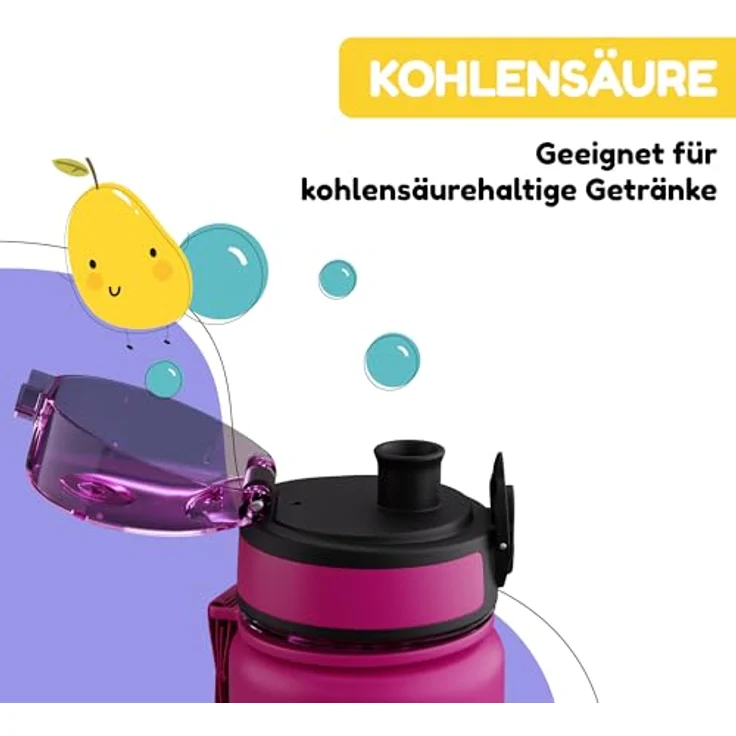 Klarstein Schmatzfatz Trinkflasche, 500 ml, auslaufsicher mit Fruchtaufsatz, BPA-frei, sportliches Design für Kinder, bunt – Bild 4